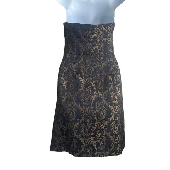 Ann Taylor LOFT Strapless Black Gold Brocade Mini Dress 4 Formal Whimsy‎ Fairy - Picture 3 of 15
